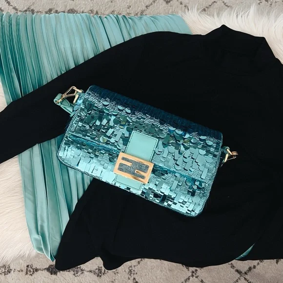 Fendi Turquoise Sequin Baguette *RARE & SOLD OUT* - Picture 3 of 15